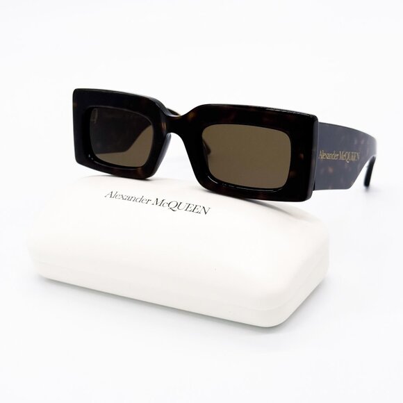 NEW ALEXANDER MCQUEEN SUNGLASSES HAVANA SQUARE WOMEN AM0433S 002 - Picture 2 of 8